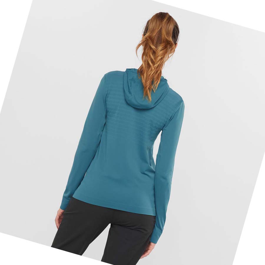 Salomon ESSENTIAL SEAMLESS Kadın Kapüşonlu Sweatshirt Lacivert | TR 2532HAP